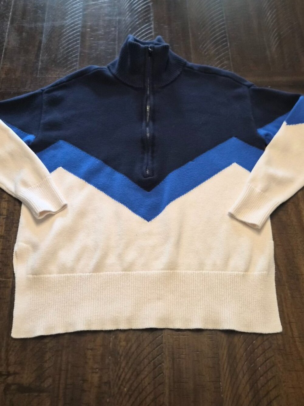 Lou & Grey Womens 1/4 Zip Sweater Size XS Blue White Geometric 100% Cotton G114